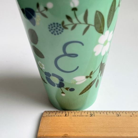 Travel Cup Tall Monogram E Green White Blue Silicone Lid Porcelain Coffee Floral - Picture 11 of 16